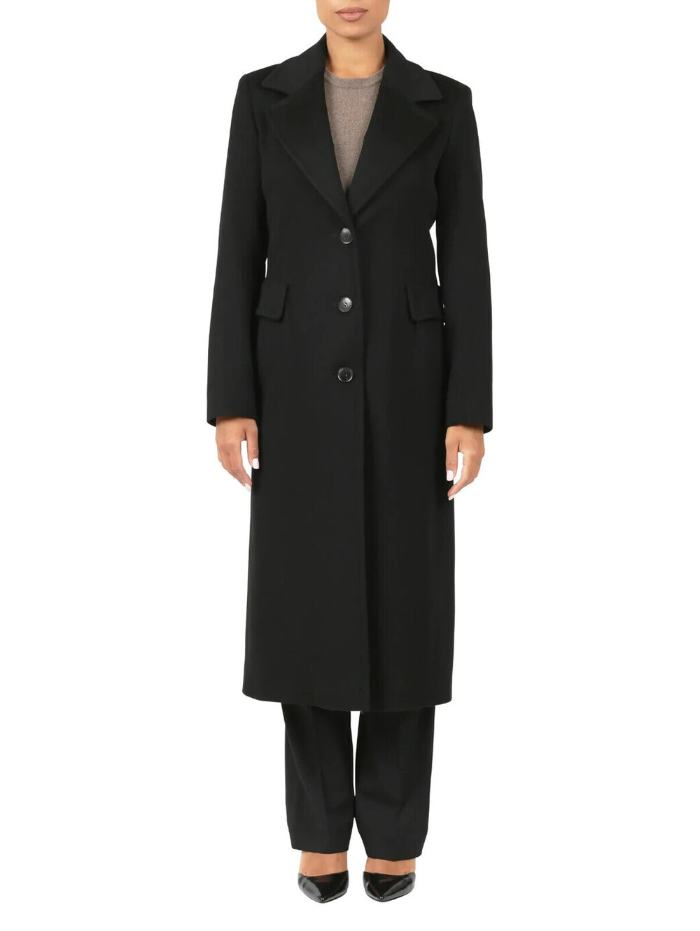 NEW, Fleurette Piacenza Long Wool Coat in Black - size 12  #W195